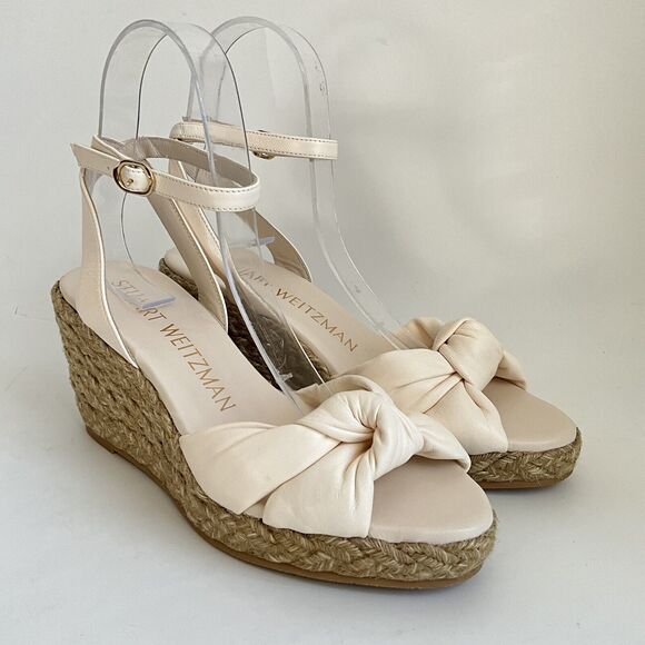 Stuart Weitzman Sandals 7M Ivory Playa Knot 60 Napa Leather Espadrille Wedge - Picture 12 of 12